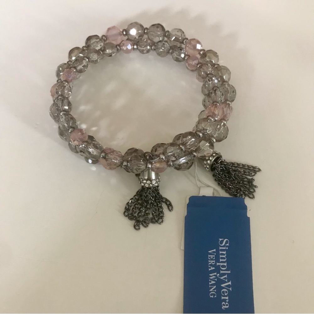 Simply Vera Vera Wang Pink & Silver Beaded Tassel Wrap Bracelet